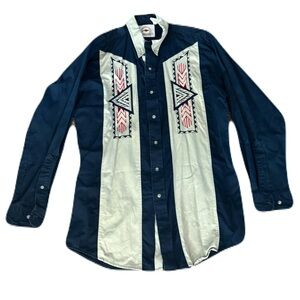 Mid Western Garments Medium Blue Beige Aztek Western Shirt
